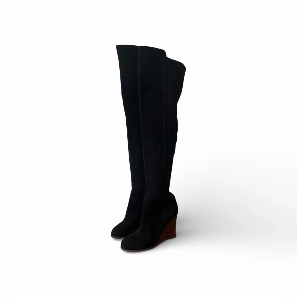 Vince Camuto Granta Over the Knee Wedge Boots Black Suede Size 5 NWOT